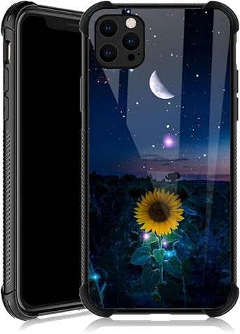 ZHEGAILIAN Compatible with iPhone 13 Case,Non-Slip Soft TPU Bumper Four Corner Reinforced Shockproof Protective Case Compatible with iPhone 13 6.1 inch for Women-A0-Sunflower Moon Starry Sky