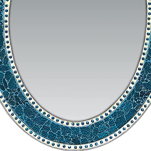Decorshore 32.5 In. X 24.5 In. Decorative Wall Mirror, Oval Frame, Colorful Crackled Glass Mosaic Decorative Wall Mirror, Vanity Mirror, Powder Room Mirror In Jewel Tone Colors (Turquoise) #TOP2