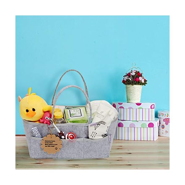 Baby Diaper Caddy Organizer - Shower Registry Gift Basket with Pacifier Clips, Bibs for Newborn - Caddy Nursery with… – Bild 6