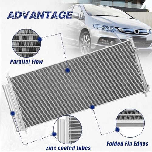 Image of Air Conditioning A /C Condenser Compatible with Honda Insight 2010-2014 L4 1.3L # 3787, 3783, 940240, 80110TK6A01, 80110TF0003, 80110TF0013, 80110TM8A01