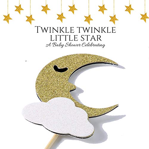 Twinkle Twinkle Little Star Cupcake Cake Toppers Glitter Decoration Baby Shower Moon Food Picks Sticks Wedding Birthday Party Favors Little Star Cupcake Toppers Star Theme Gender Reveal Supplies #TOP2