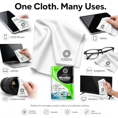 Image of Python Proflow Large Microfiber Lens Cloth Made with Ultra-Soft Nonabrasive Material to Clean & Protect Rifle Scopes, Monoculars, Telescopes, Binoculars and Glasses from Dust, Scratches, Oil & Liquids | Premium 12x16 in low-lint cloth for OLED and QD-OLED monitors, TVs, lenses