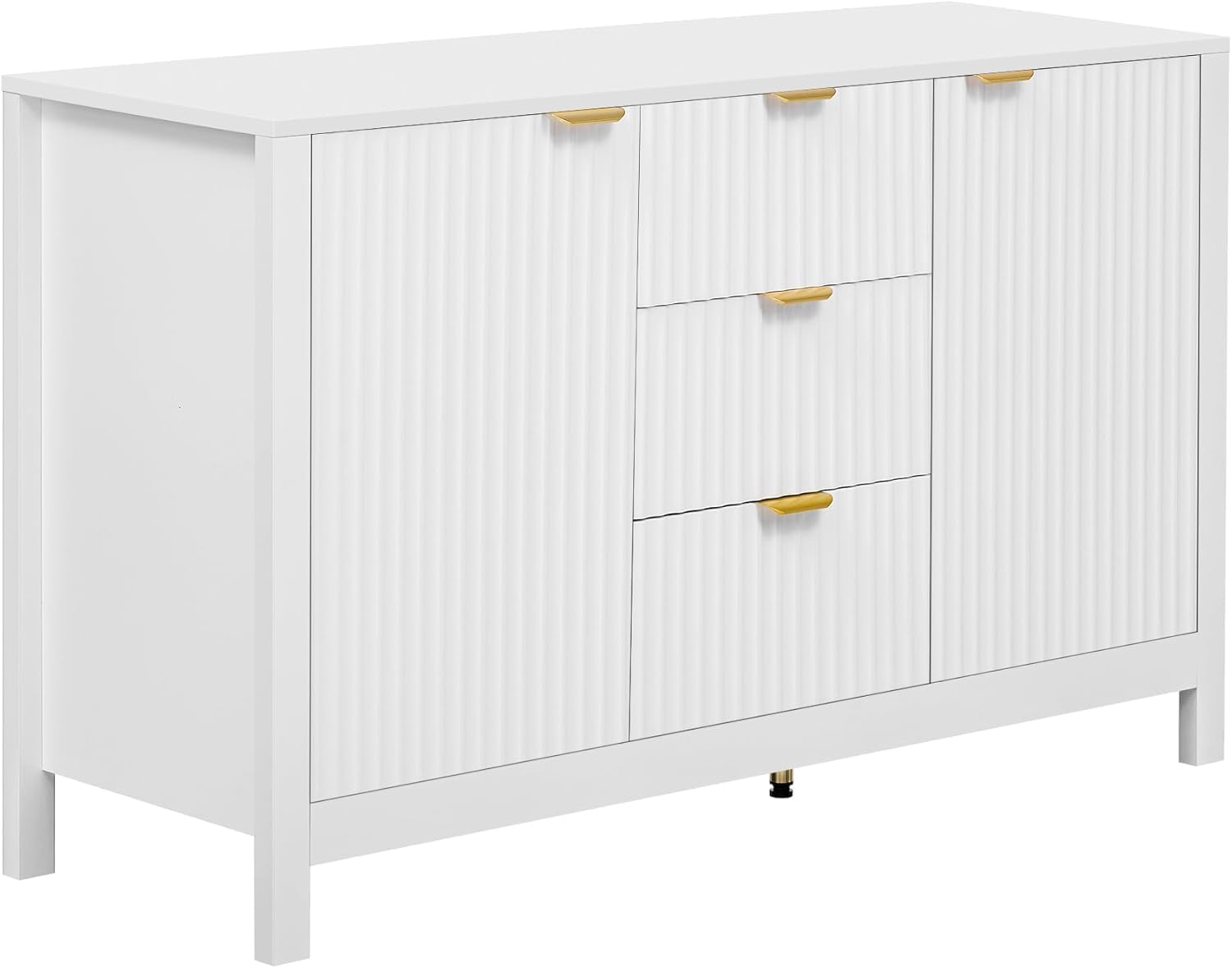 Virubi 47" Fluted Sideboard Buffet Cabinet with Storage Drawers,Doors,Adjustable Shelves and Gold Handles, Wood Modern Sideboard Accent Cabinet for Living Room,Hallway,Entryway (White)