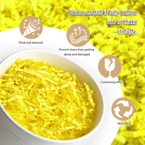 Image of 1 /2LB Fluorescent Yellow Crinkle Cut Paper Shred Filler Great for Gift Wrapping, Basket Fillers, Birthday, Gift Wrapping, Anniversary, Halloween Thanksgiving Christmas Party Decor Filling Supplies