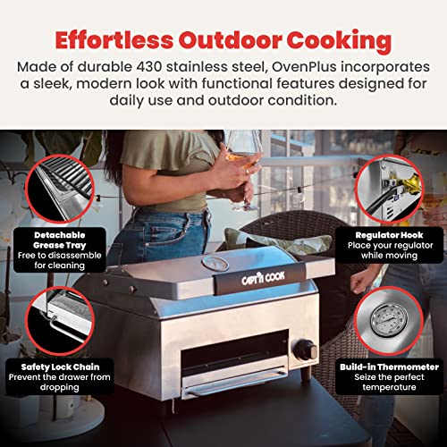 Capt'n Cook Ovenplus Portable Gas Pizza Oven - Double Cooking Design For Crispy Crust And Well-Cooked Topping, No Need To Spin, Outdoor Baking And Grilling, Cook With Ease, With Pizza Cutter And Peel #TOP6