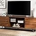 Walker Edison Saxon Mid Century Modern 2 Door Glass Shelf TV Stand for TVs up to 80 Inches, 70 Inch, Dark Walnut