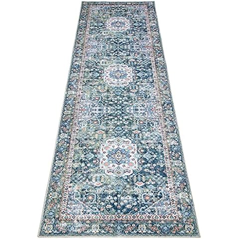 DECOMALL Alfombra de pasillo lavable y plegable, verde multicolor, 2'6" x 9' Cover