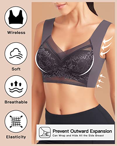 Image of WOWENY Seamless Lace Bras for Women Wirefree Comfortable Mesh Padded Soft Back Smoothing Bra