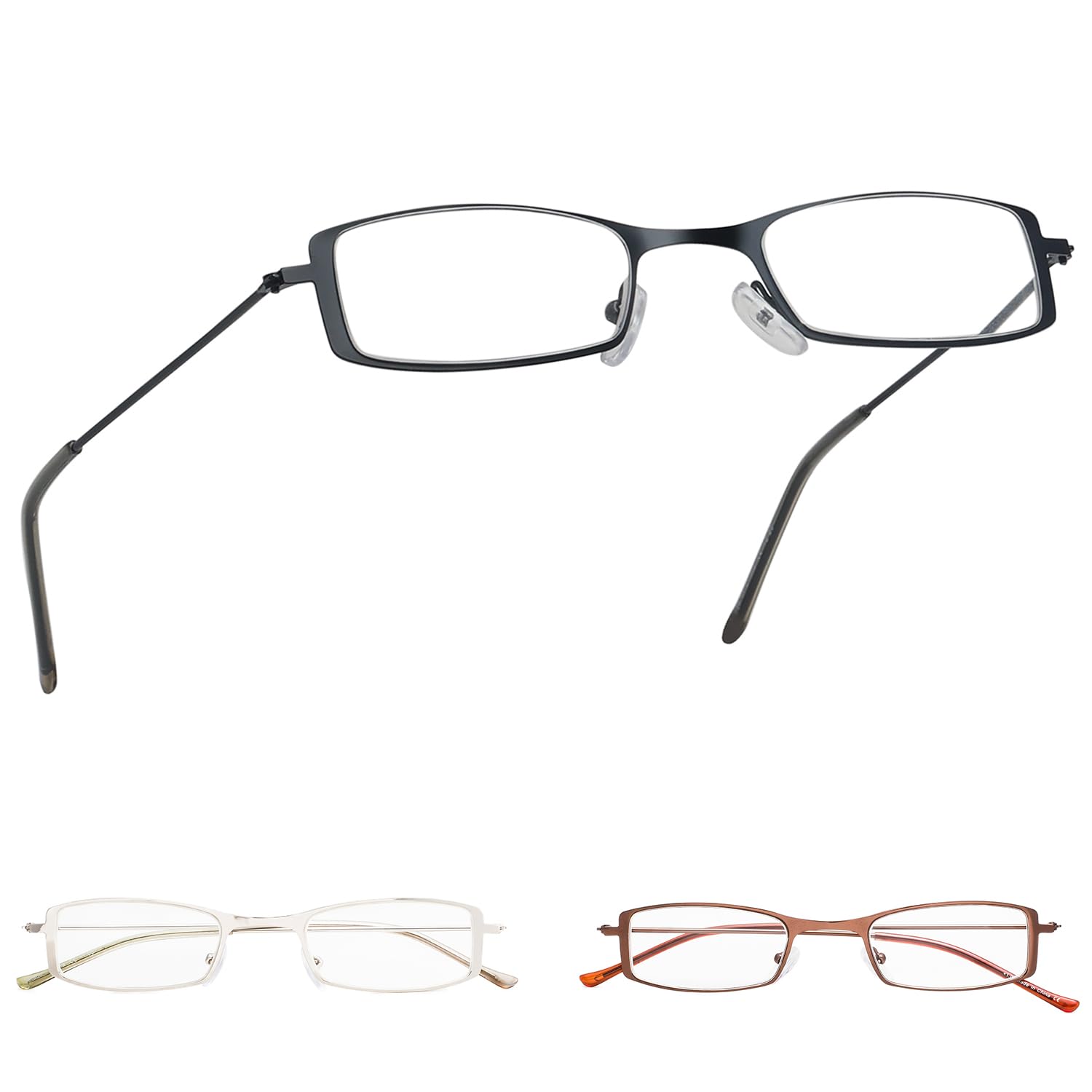 GUD Reading Glasses 3 Pairs Stainless Steel Frame Readers Women Men Reading Eyeglasses