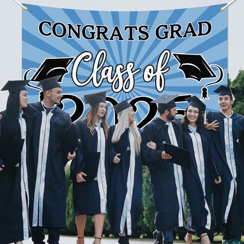Image of Congrats Grad Class of 2025 Backdrop Banner Light Blue Class of 2025 Banner Backdrop Graduation 2025 Background Sign for Graduation Party Supplies Graduation Decorations 2025 (Light Blue)