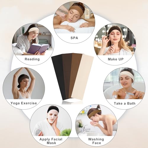 4 Stück Haarband Damen, Elastisches Sport Stirnband rutschfeste Stirnband Damen für Yoga Fitness Joggen Workout (Schwarz,Kaffeebraun,Hautfarbig,Graphitfarbig)