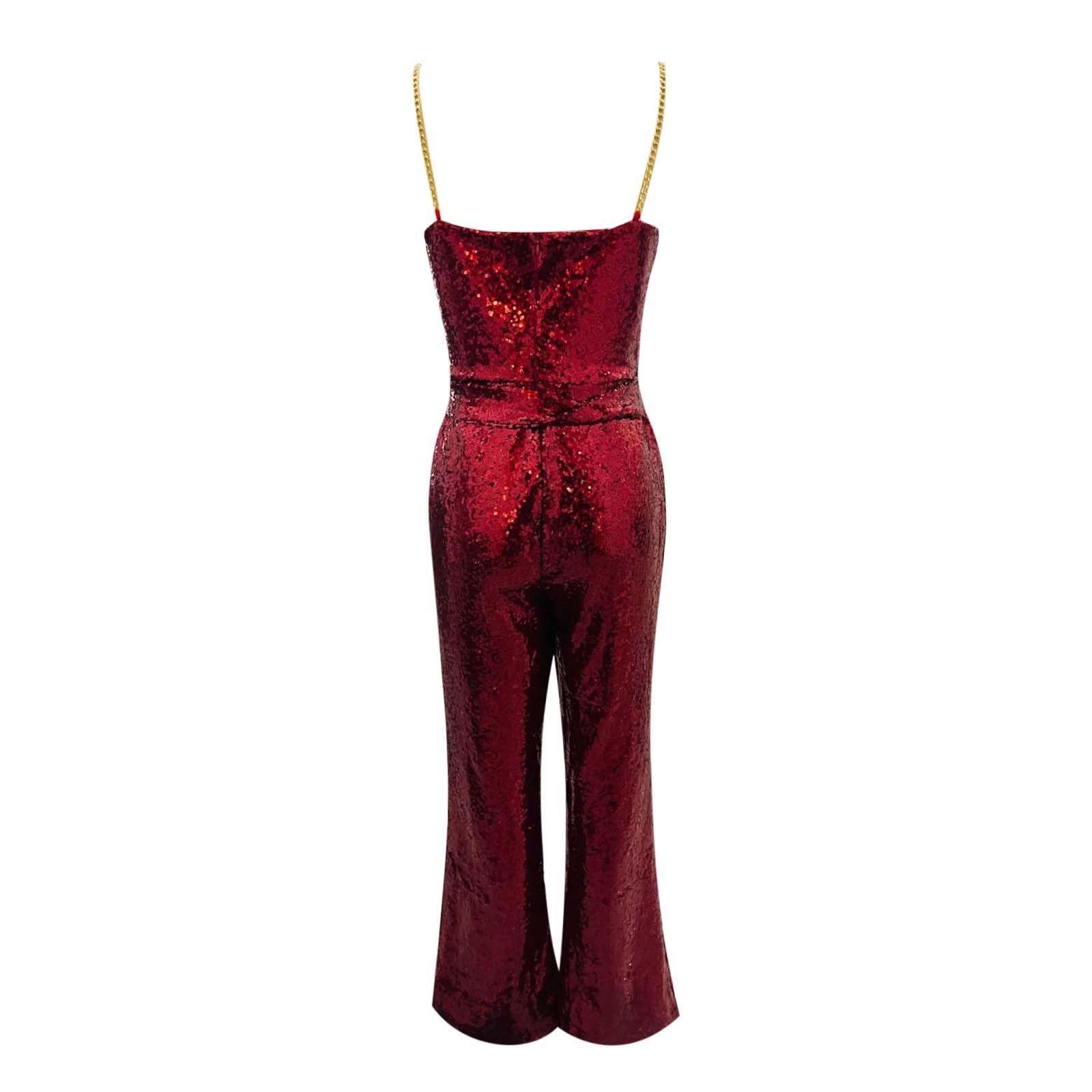 Pailletten Overall Damen Sexy Jumpsuit Figurbetont Bodysuit Rückenfrei Body Casual Hosenanzug Bequmer Einteiler mit Gürtel Weites Bein Stringbody Clubwear Party Outfit