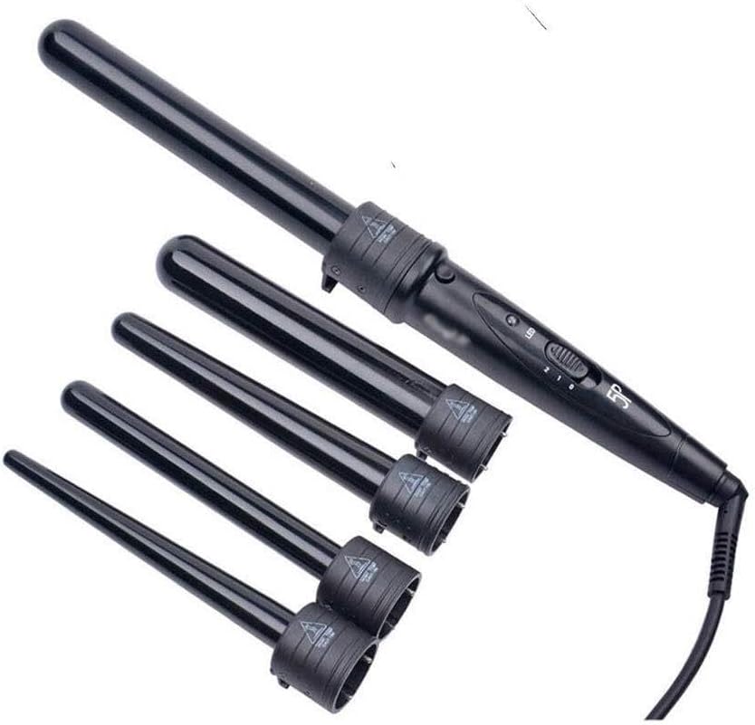 5-in-1 Ceramic Hair Curling Iron Wand, Adjustable Temperature Curling Tool with 5 Interchangeable Barrels for Curls and Waves