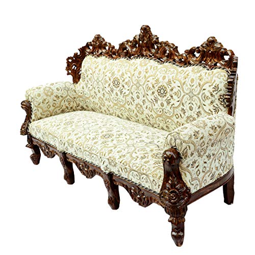 Image of Wooden 5 Seater Sofa Set, Solid Wood Sofa |3+1+1 with Traditional Carving Design Furniture for Living Room | Home | Bedroom | Office Seating