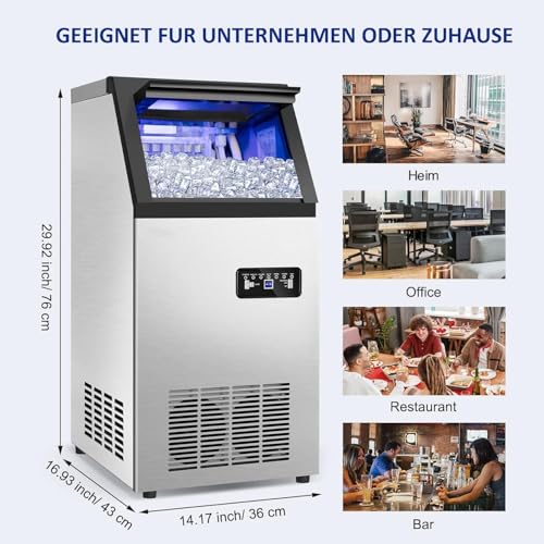 Kommerzielle Eismaschine, 80 Lbs/24H, mit 15Pfund Eiskapazität, 36 Stück klare Eiswürfel, fertig in 11–20 Minuten 7 Kommerzielle Eismaschine, 80 Lbs/24H, mit 15Pfund Eiskapazität, 36 Stück klare Eiswürfel, fertig in 11–20 Minuten