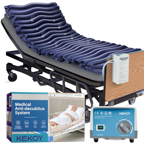 Kekoy Alternating Air Pressure Mattress Pad, Bed Sore Prevention, Hospital Bed Mattress Topper with Whisper Quiet Pump & Waterproof Heat Resistant Ulcer Cushion Pad for Home Use 75' x 36' Blue
