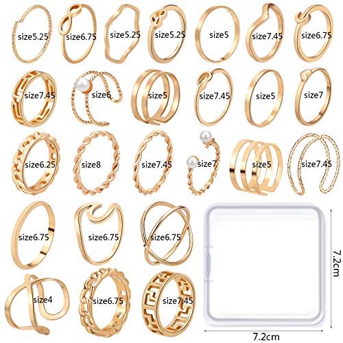 Onesing 25 Pcs Knuckle Rings For Women Stackable Rings Sets Girls Bohemian Retro Vintage Joint Finger Rings Gold Rings Set For Women Men Hollow Carved Flowers Crystal Rings #TOP1