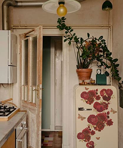 Mitoykus Large Red Rose Floral Wall Decal Flower Gold Butterfly Jumbo Wall Sticker For Living Room Bedroom Wedding Arch #TOP2