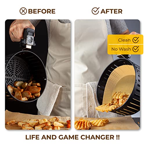 Dirrectliines 220 Pcs Large Air Fryer Disposable Paper Liner 7.9 Inch, 100 Disposable Gloves, 7 Inch Kitchen Tong, Parchment Paper For Baking And Roasting, Unbleached And Oil Proof, Brown, Aifrdpl #TOP1