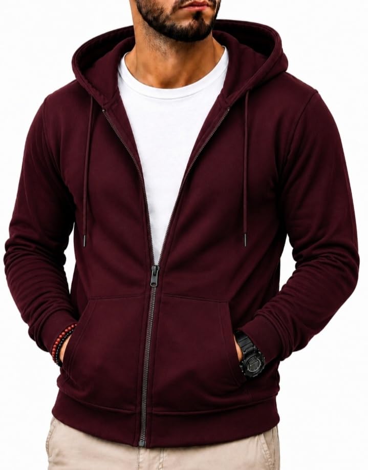 Image of T.N.X Men's Hooded Zipper Sweatshirt | Full Zip Hoodie | Regular Fit | Solid | Casual Wear | Winter Wear
