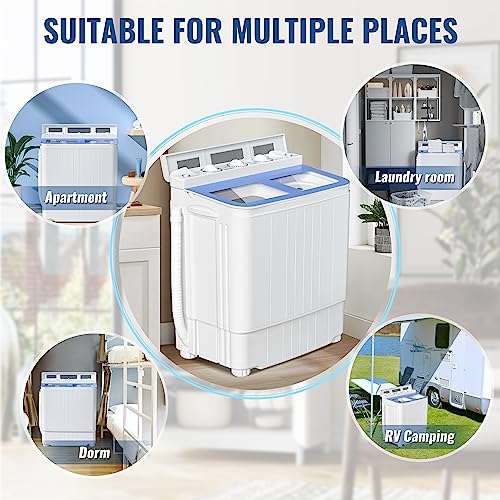 Superday Portable Mini Twin Tub Washing Machine Compact Washer And Spin Dryer W/Wash And Spin Cycle 14.5Lbs Capacity For Camping, Apartments, Dorms, College Rooms, Rv’s, Delicates, Blue And White #TOP5