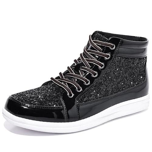 Trsorini Mens Glitter Sparkly Shoes Bling Sequin Lace Boots Fashion Sneakers High Top Casual Shiny Shoes