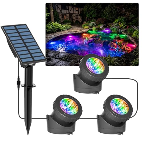 T-SUN Solar Teichbeleuchtung RGB Solar Unterwasserstrahler LED Teich Licht Teichbeleuchtung mit IP68 wasserdicht RGB-Farbwechsel Landschaftsscheinwerfer Gartenbeleuchtung für Garten Patio Baum
