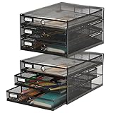 Zhanmai 2 Pcs Desk Organizer with Drawer Total 6 Tiers, Wire Mesh Organizers Tray Multifunctional Paper Sorter File Stand for Home Office Supplies Storage Letter A4 Paper Office Accessories(Black)