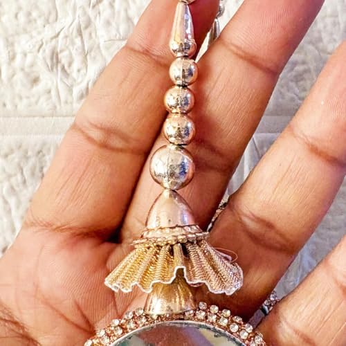 Image of Adikala Craft Store Handmade Ethnic Silk Latkan Tassel Set of 2 for Saree Pallu, Blouse, Suits, Dupatta, Lehenga Decor | Wedding Festival Occasion (Rose Gold Mirror)
