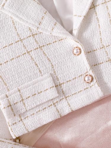 Floerns Girl's Plaid Long Sleeve Button Front Tweed Blazer with Cami Dress Set4
