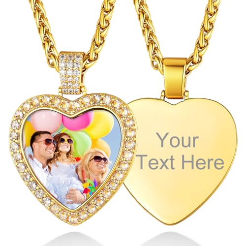 Custom4U Picture Necklace Personalized Photo for Men Women Steel/18K Gold Plated/Black Custom Angel Wings/Heart Pendant Necklace with Picture Memory Circle Chain 18-30 Inch,Hip Hop Jewelry+G