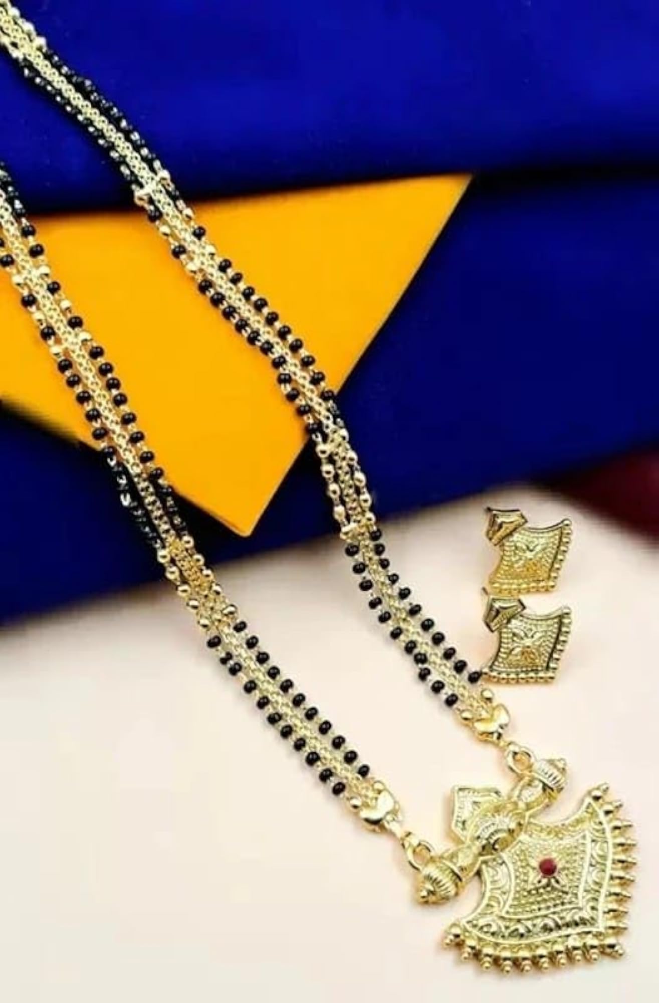 Women's Gold Plated Traditional Maharashtrian Mangalsutra Set with Earrings