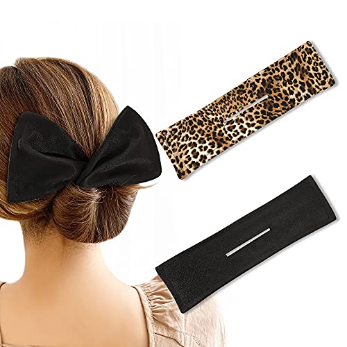 Deft Bun Maker for Hair - Magic French Twist Wire Hair Bun Maker Clip Leopard Printed Fast Bun Hair Tool Accessories For Women Girls Large Elastics Hair Bands Black Bow Scrunchies Chignon Maker