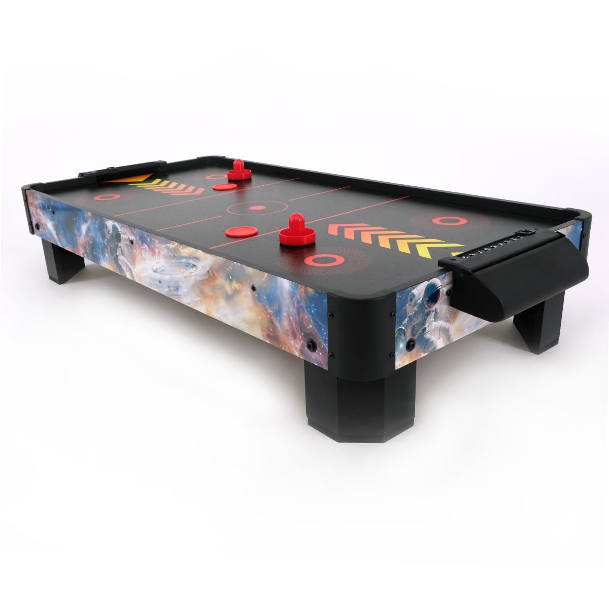 Airhockeytisch für Kinder ab 6 Jahre, Airhockey Game für Tisch mit Gebläse/Motor, Air Hockey Table Top Tischauflage für 2 Spieler inkl. 4x Pusher, 4x Pucks, Torzähler, Zero-G Battle 102x52x20 cm