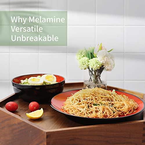 Tp 12-Piece Dinnerware Set, Melamine Dishes Set With Bowls And Plates, Non-Breakable Lightweight Dinner Service For 4, Red & Black #TOP3