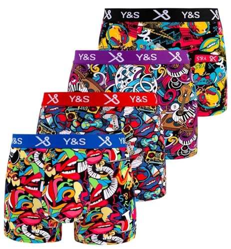 Palleon 4er Pack Boxershorts Herren | Lustige Retroshorts im Cartoon Design | Bequeme Boxer Pants aus Baumwolle & Modal mit Elasthan (DE/NL/SE/PL, Alphanumerisch, M, Regular, Regular, Mehrfarbig 4)