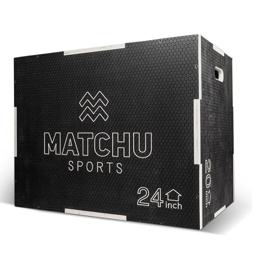 MATCHU - Cajón Pliometrico - Ajustable 51,61 y 76 CM (20, 24 y 30 Inch) - Superficie Antideslizante - Capacidad de Carga hasta 300 KG - Fácilmente transportable - Madera - Negro (20/24/30 Inch)
