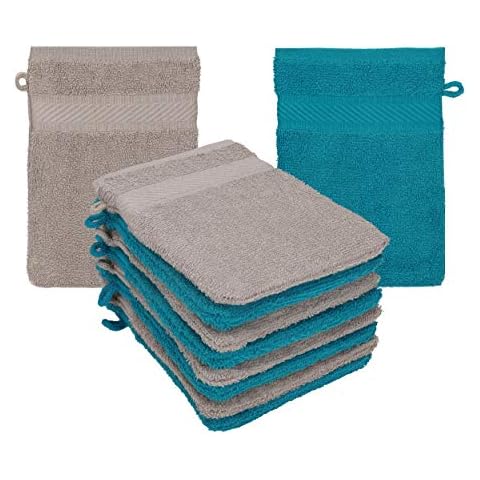 Betz 10 Stück Waschhandschuhe Frottee Waschhandschuh Palermo 100% Baumwolle Waschlappen Set Größe 16 x 21 cm Farbe Petrol-Stone Cover
