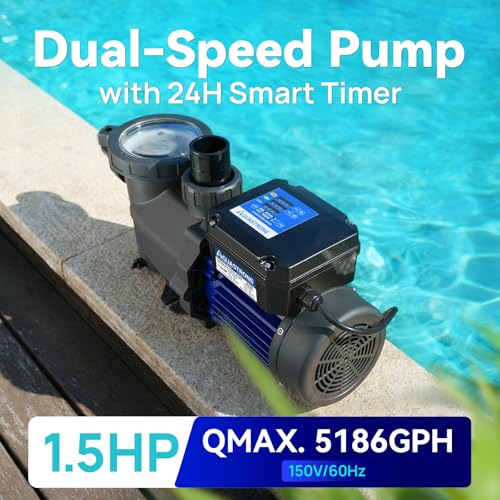 Image of Aquastrong 1.5HP In /Above Ground Pool Pump, Dual Speed with Timer, 115V, 4795GPH, High Flow Self Primming Swimming Pool Pump,Black