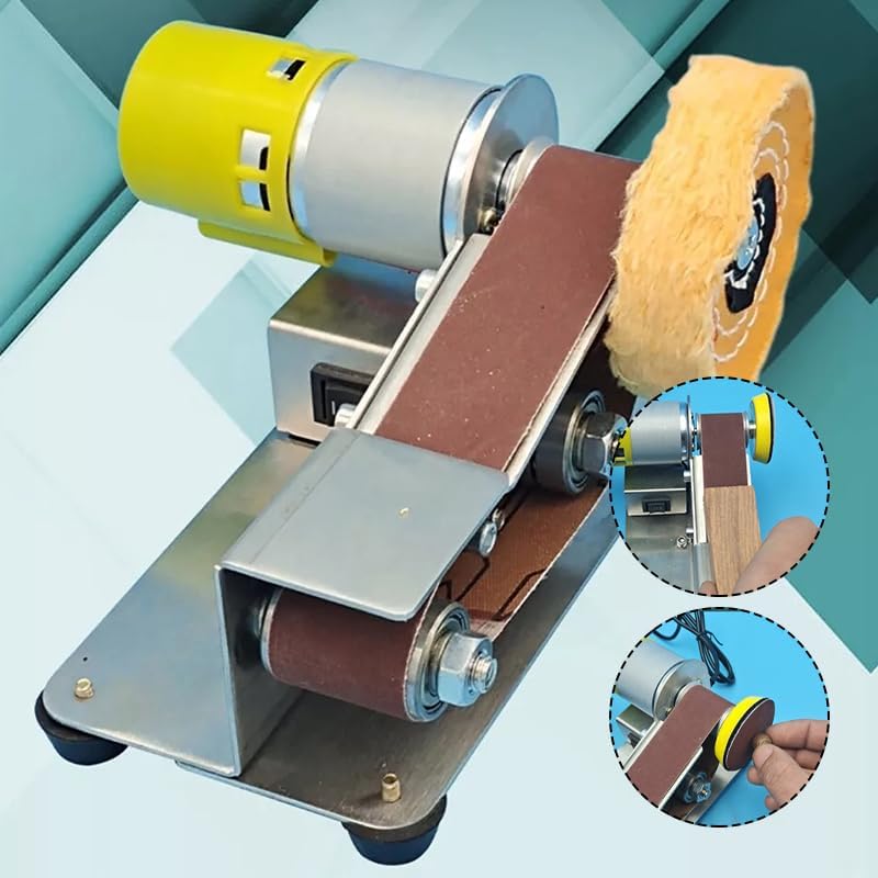 Electric Mini Belt Sander, Metal Plastic Working DIY Small Projects, Angle Adjustable, AC110‑240V Adjustable 4500-9000r min Speed Brass Motor Aluminum Alloy (Standard Edition)