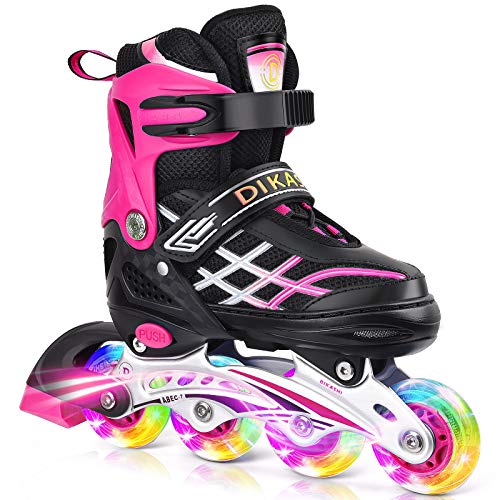 DIKASHI Black/Pink Adjustable Inline Skates for Girls Roller Blades Skates for Girls Kids with Beginners Light Up Wheels