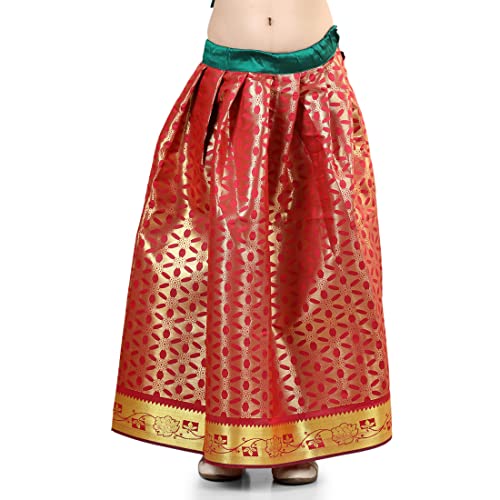 Image of BownBee Girls Silk Blend Pavda Pattu Lehenga Choli South Indian Traditional Ethnic Dress for Kids with Half Sleeves, Round neck, Back Hook Closure Dresses for Baby Girl