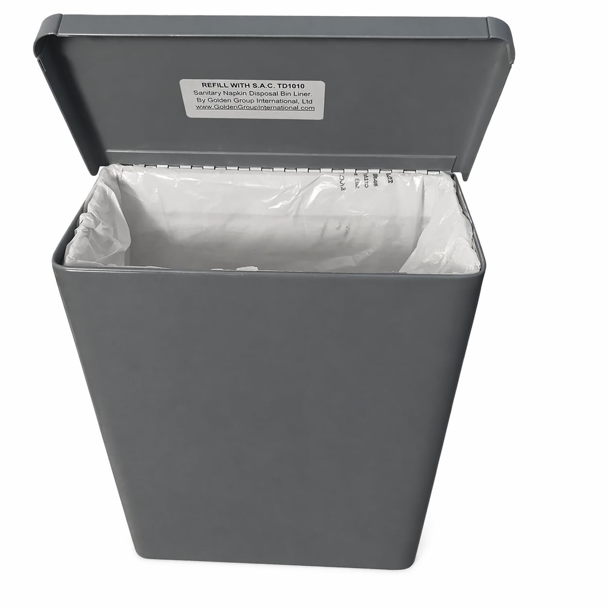 S.A.C. Sanitary Napkin Receptacle, Surface Mount, Steel, 1 gal., Measures: 7 ½ “ w x 9 3/4 “ H x 4” D (Gray)