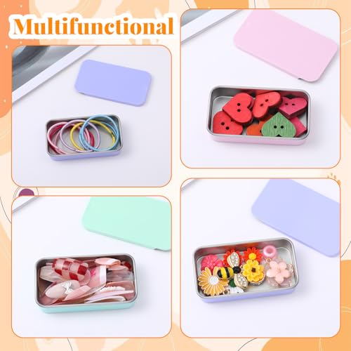 Image of 3 PCS Metal Tin Box Containers, 3 Colors Mini Rectangular Slide Top Tin Box Containers 2.36 by 1.33 by 0.4 Inch Empty Hinged Container for Candies Jewelry Crafts Pills Survival Kit
