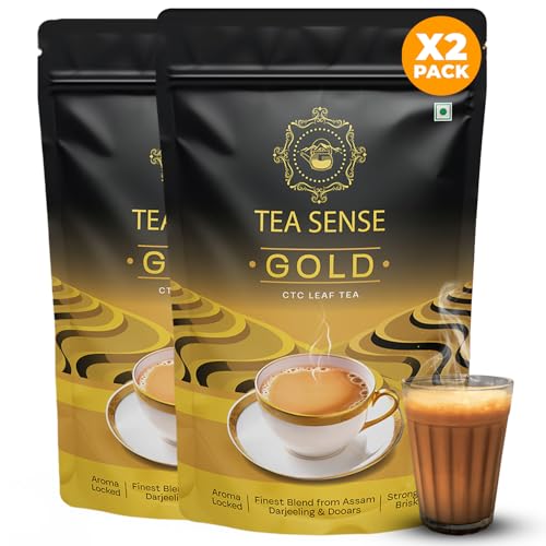 Image of TEA SENSE Gold CTC Tea | 500 g | Strong Assam Chai with Darjeeling Whole Leaves | Rich Flavour & Kadak Milk Latte | Chaipatti, Tea Powder (250gm x 2)
