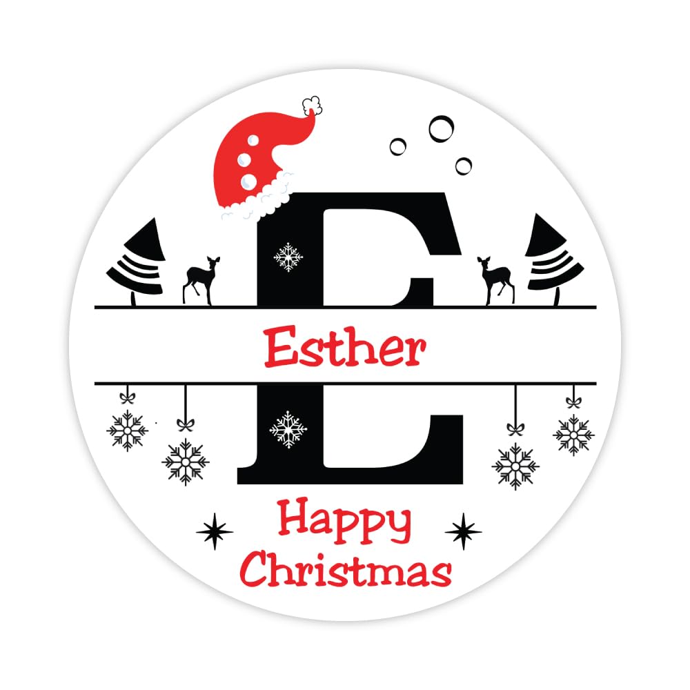 Papa Prints Alphabet - E Pack Of 24 Christmas Sticky Labels Personalised Initial Name E 45Mm Xmas Tags For Party Bag