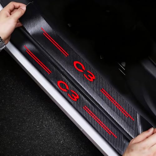 EULVGG 4 Pièces Protection Seuil de Porte Voiture pour Citroën C3 / C3 Aircross/ë-C3, Autocollant Barre de Seuil avec Effet Fibre de Carbone Plinthes pour...
