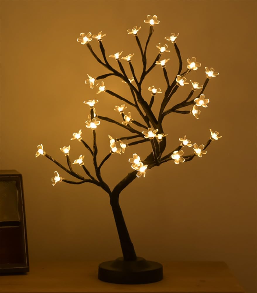 17Inch Cherry Blossom Tree Light, 40LED Lighted Tabletop Artificial Bonsai Tree Lamp with USB Plug or Battery Operated for Home Room Office Party Wedding Christmas Decoration (Warm)