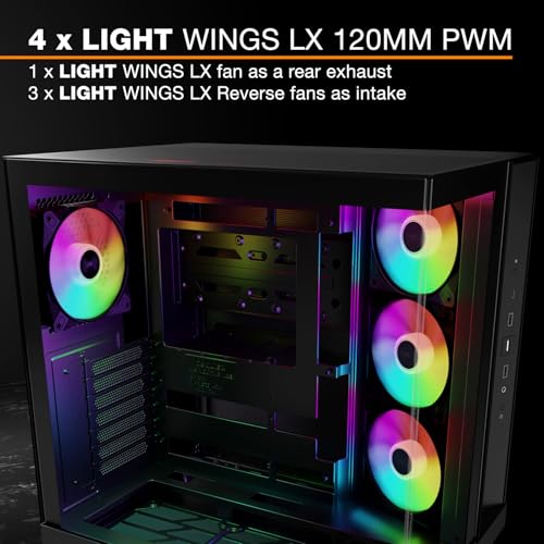 Image of be quiet! Light Base 500 LX Black PC Case, Fully Windowed Front and Side | Show case, Dual Chamber, Mid Tower Gaming Computer Case, ARGB Fan hub, 4 Light Wings LX PWM Fans, Backside Connector Design