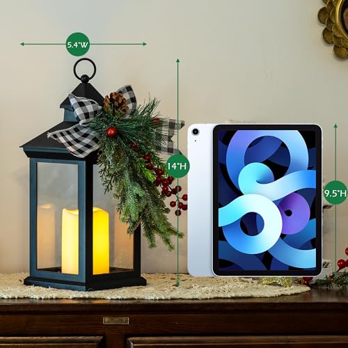 Image of Christmas Decorative Lantern with LED Candle - Black Lantern with Pinecones, Black Bow - Battery Operated Christmas Table Centerpiece for Indoor Decor(1pack)